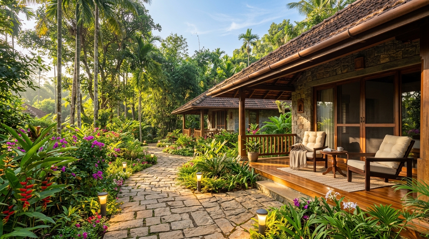 Premium Garden Villa exterior with stone walkway at Dandami Luxury Resort