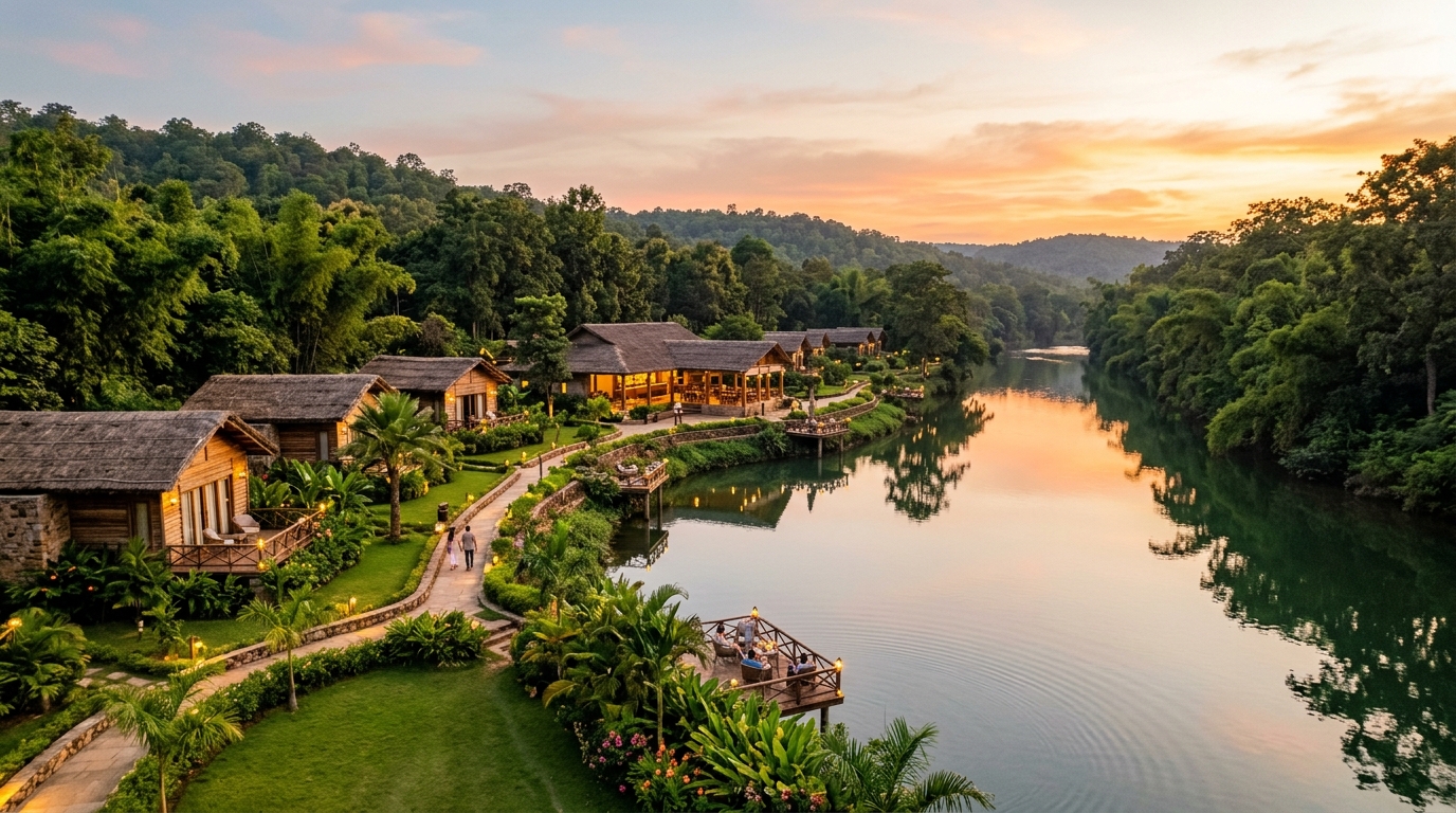 Dandami Luxury Resort riverside cottages in Bastar Chhattisgarh